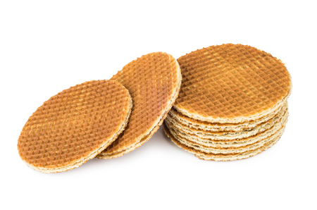 Several round waffles isolated on white backgroundの写真素材