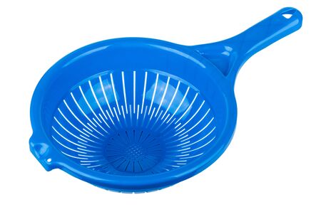 Blue plastic colander isolated on white background