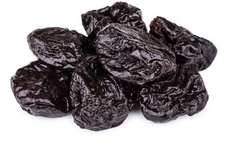 Heap of prunes isolated on white backgroundの写真素材