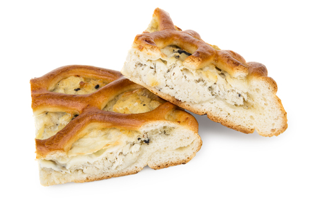 Two pieces of pie stuffed isolated on white backgroundの写真素材