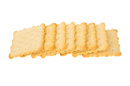 Row of rectangular crackers isolated on white backgroundの写真素材