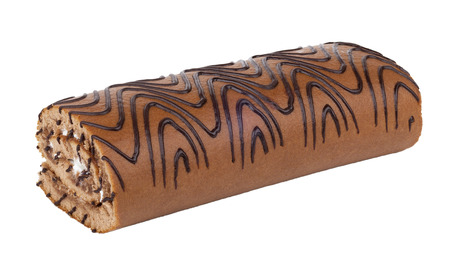 Striped swiss roll isolated on white backgroundの写真素材