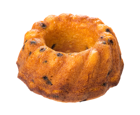 Viennese cake with raisins isolated on white backgroundの写真素材