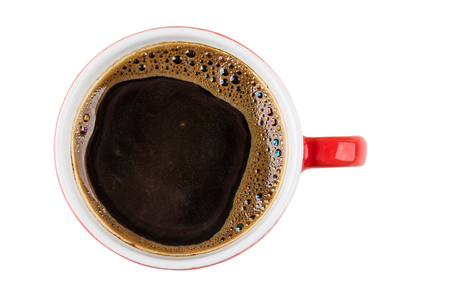 Black coffee in red cup isolated on white background. Top viewの写真素材