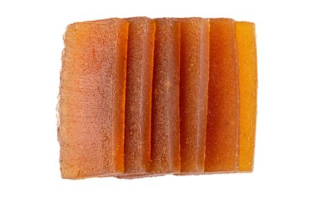 Few slices of apple marmalade isolated on white background. Top viewの写真素材