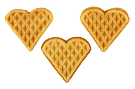 Three heart shaped cookies isolated on white background. Top viewの写真素材