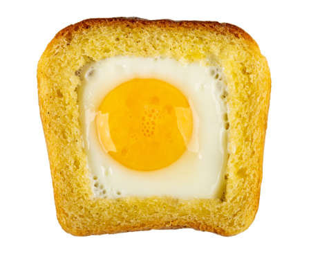 Wheat bread sandwich with fried egg isolated on white background. Top viewの写真素材