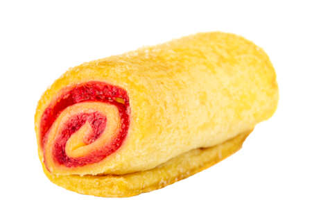 Single roll with jam isolated on white backgroundの写真素材