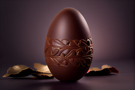 Chocolate easter egg on dark background. with simple decoration 3d renderingの素材