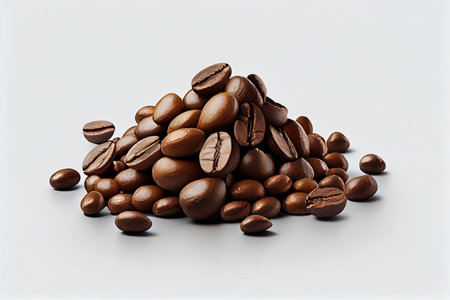 Pile of coffee beans isolated on white background. Close up.の素材