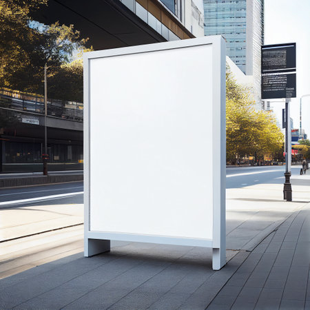Blank white poster on the city street. 3d render.の素材