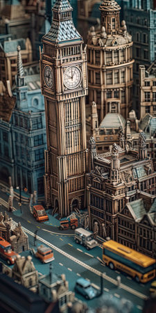 Miniatures of London poster. Big Ben and Houses of Parliament in London, UK.の素材