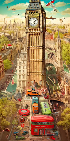 Big Ben, London, United Kingdom. Digital painting collage.の素材