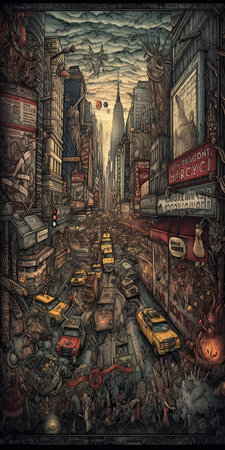 New York City street art sketchy painting, New York City, USA.の素材