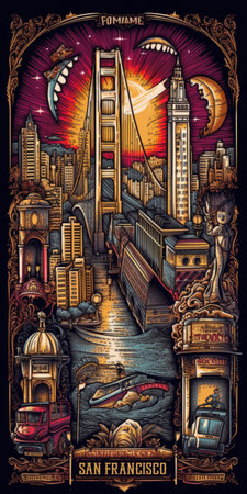 Sketch of the city of San Francisco, California, USA, poster art illustrationの素材