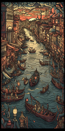 Venice, Italy, hand drawn illustration in old sketch style. Grand Canal poster artworkの素材