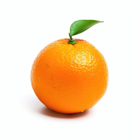 perfect shot of a tangerine with green leaf isolated on white background.の素材