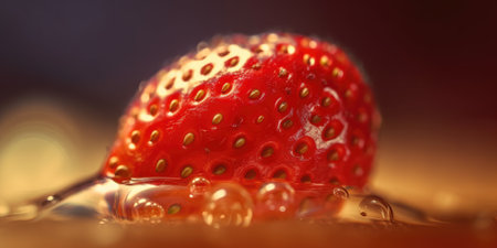 Macro shot of fresh ripe juicy strawberry with water drops on the surfaceの素材