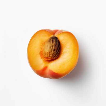 Ripe apricot with nut on a white background. fruit portrait.の素材