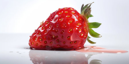 strawberry isolated on a white background with drops of juice and splashesの素材