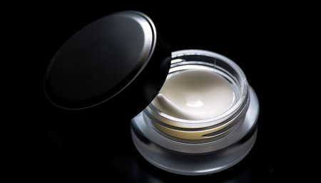 blank Cosmetic cream in a jar on a black background close-up, mock upの素材