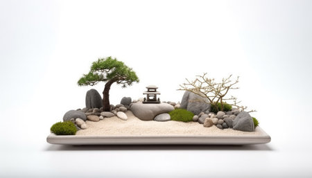 Japanese zen garden on a white background. 3d render.の素材