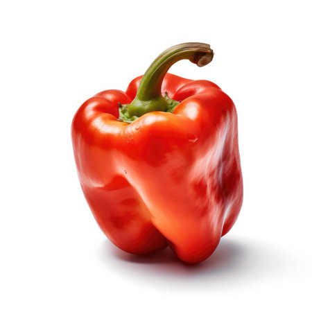 Red bell pepper isolated on white background. perfect still life shot for food magazine or packagingの素材