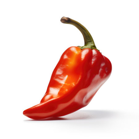 Red chili pepper isolated on white background. perfect still life shot for food magazine or packaging.の素材