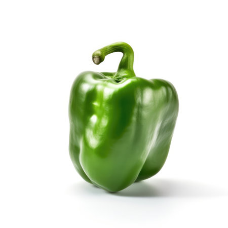 Green bell pepper isolated on white background. perfect still life shotの素材