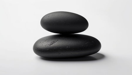 Black zen stones isolated on white background. 3D illustration.の素材