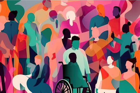 Inclusion and diversity concept illustration, People in the crowd.の素材