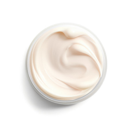 Jar of body cream isolated on white background, top view. Cosmetic blank product, cosmetic mock upの素材