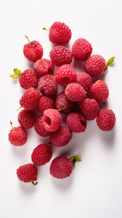 fresh Raspberries on white background. Top view. Flat lay.の素材
