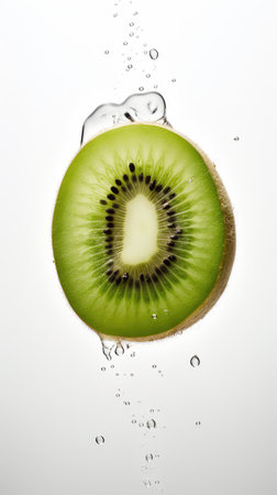 Kiwi in water, splash and drops on a white background, isolatedの素材