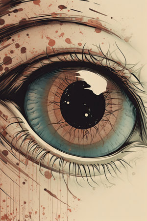 Close-up of an eye with blood splatter. Abstract background.の素材