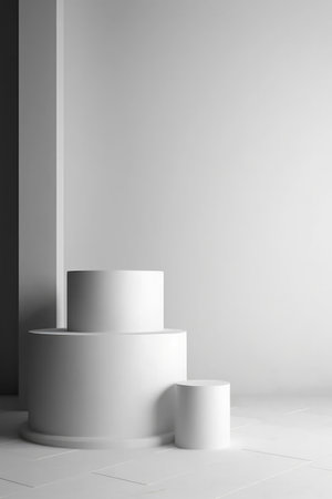 3d render of white podium for product presentation. Minimalist design.の素材