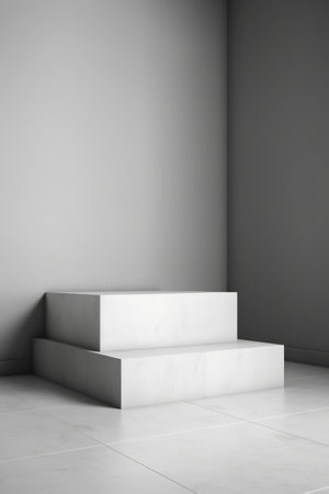 White marble podium on gray wall. Mock-ups, 3D Renderingの素材