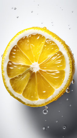 Slice of lemon top view on a white background.の素材