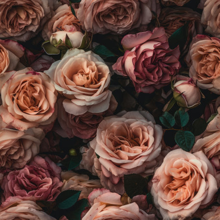 Beautiful pink and white roses background. Top view. Flat lay. flower patternsの素材