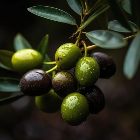 Olive tree branch with ripe olives. Selective focus.の素材