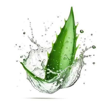 Aloe vera with water splash, isolated on white background.の素材
