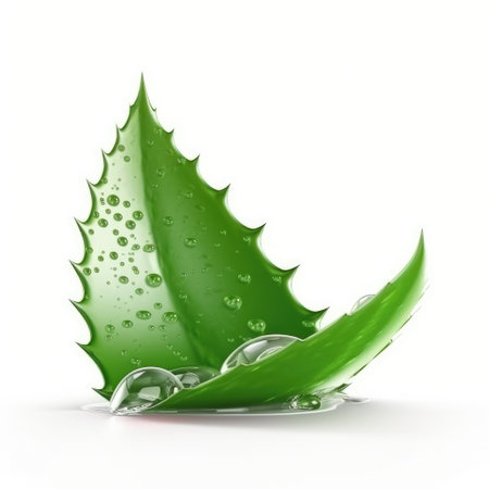 Aloe Vera leaves with water drops isolated on white background. 3d illustrationの素材