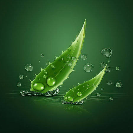 Aloe Vera with gel drops on green background. 3d illustrationの素材