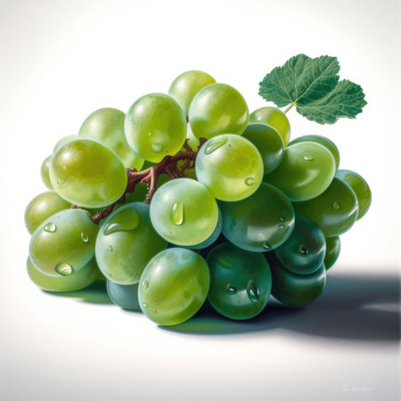 Bunch of green grapes with water drops isolated on white background.の素材