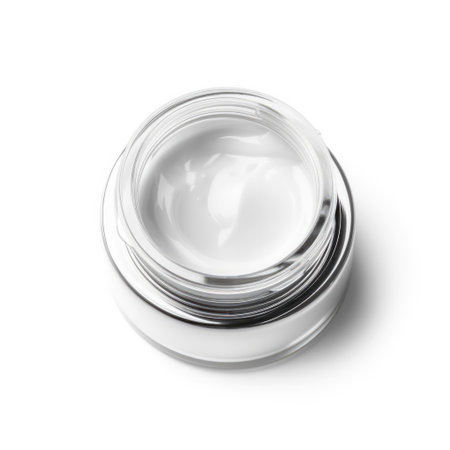 top view of a cream jar on white background, cosmetic white face creamの素材