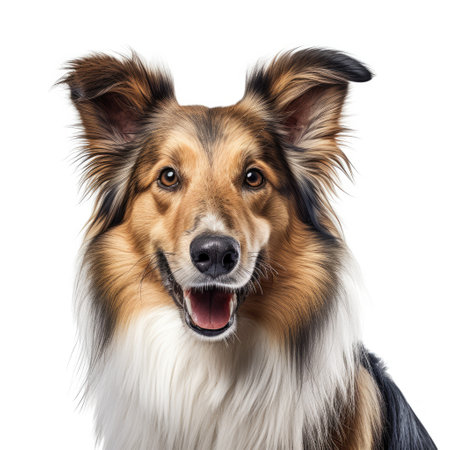 Close-up of a young Shetland Sheepdog, isolated on whiteの素材