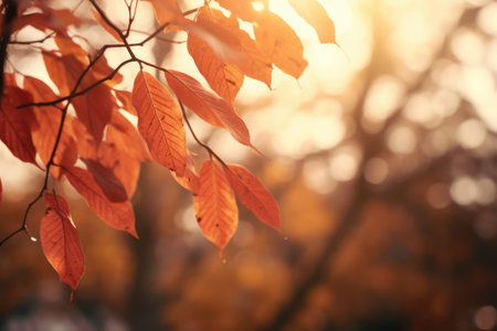 Autumn leaves on blurred background, soft focus, vintage tone.の素材