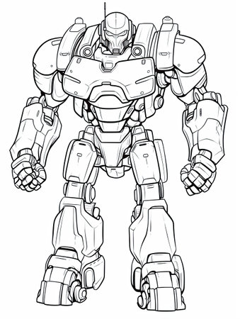 Robot line art vector illustration on white background. Hand drawn robot.の素材