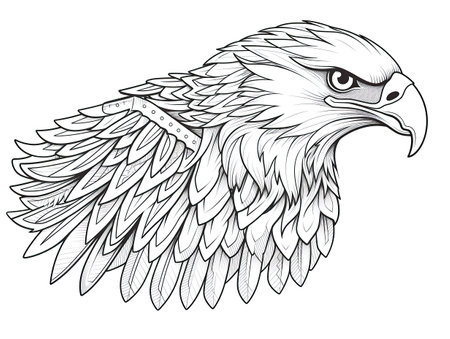 Simple coloring book of an American Bald Eagle high quality black and whiteの素材
