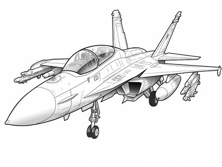 vector illustration of a jet fighter in sketch style on a white backgroundの素材